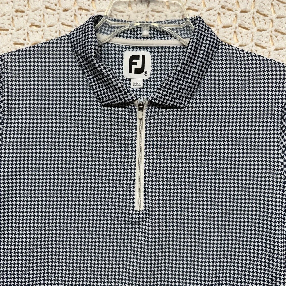Footjoy Golf Pullover Men's Sz M Blue White Geometric 1/4 Quarter Zip  Long Slv